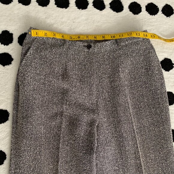 Vintage Pant Suit Tweed Herringbone Faux Fur Collar Blazer High Rise 2 Piece Set - Picture 10 of 16